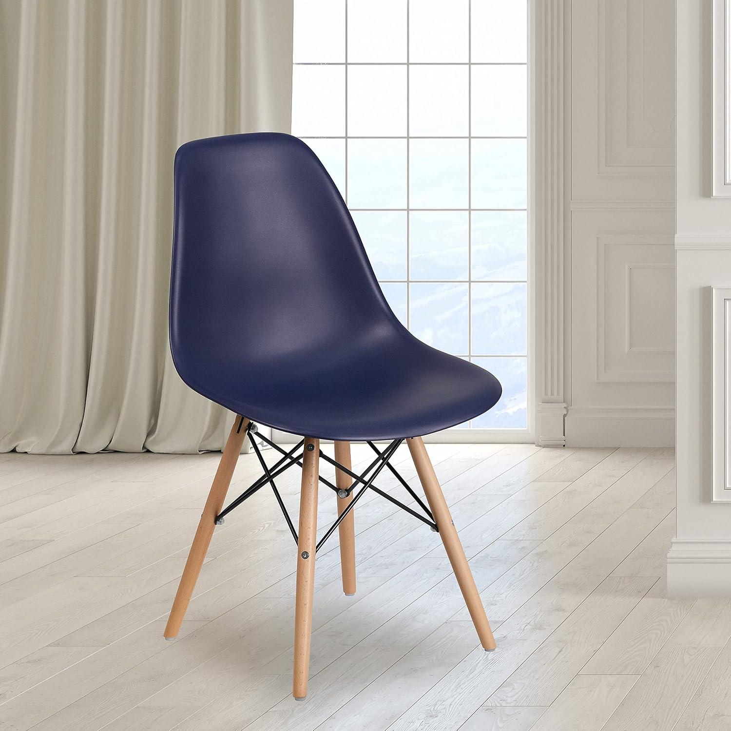 imageFlash Furniture 2 Pack Elon Series Moss Gray Plastic Chair with Wooden Legs for Versatile Kitchen Dining Room Living Room Library or Desk UseNavy