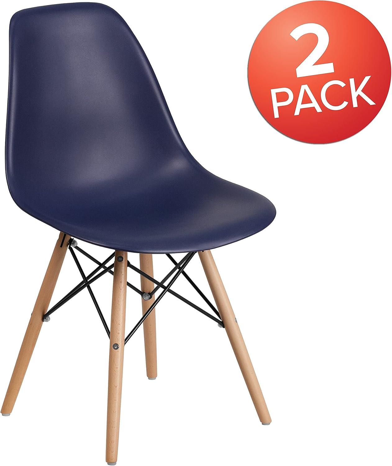 imageFlash Furniture 2 Pack Elon Series Moss Gray Plastic Chair with Wooden Legs for Versatile Kitchen Dining Room Living Room Library or Desk UseNavy