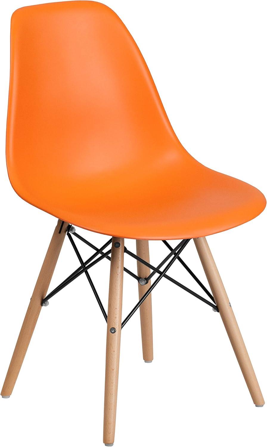 imageFlash Furniture 2 Pack Elon Series Moss Gray Plastic Chair with Wooden Legs for Versatile Kitchen Dining Room Living Room Library or Desk UseOrange