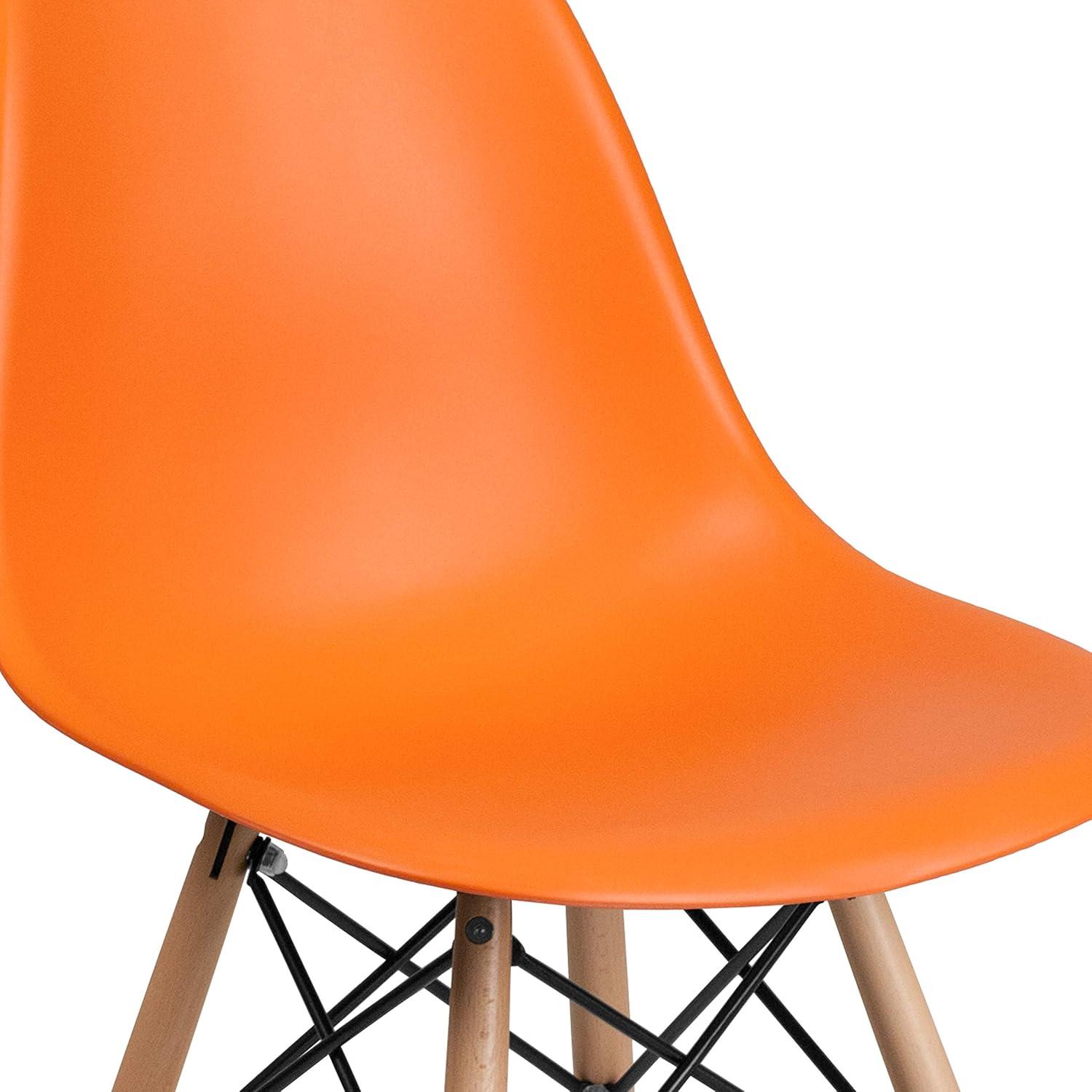 imageFlash Furniture 2 Pack Elon Series Moss Gray Plastic Chair with Wooden Legs for Versatile Kitchen Dining Room Living Room Library or Desk UseOrange