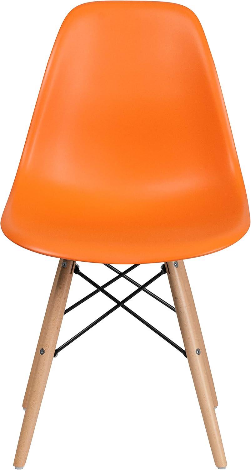 imageFlash Furniture 2 Pack Elon Series Moss Gray Plastic Chair with Wooden Legs for Versatile Kitchen Dining Room Living Room Library or Desk UseOrange