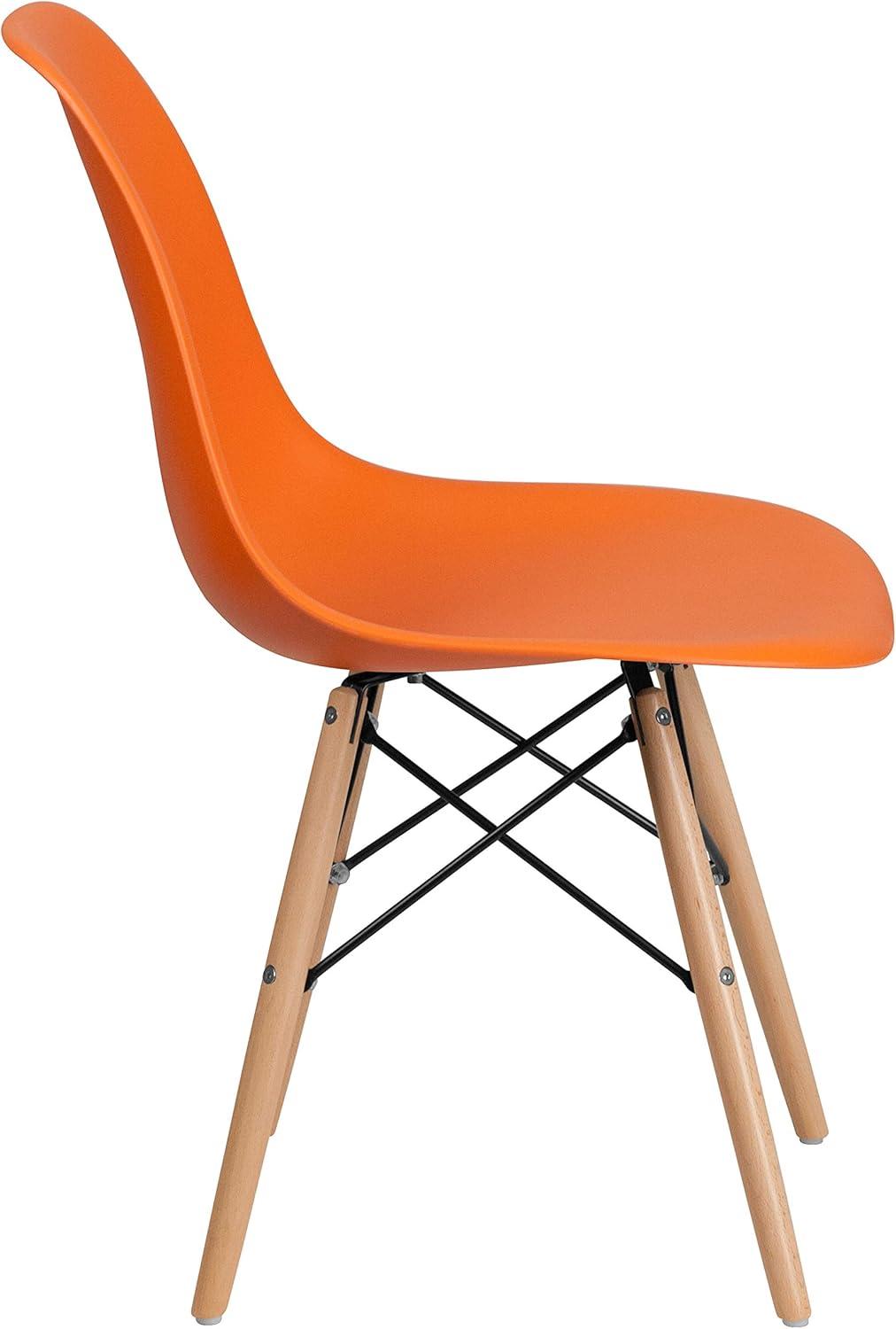 imageFlash Furniture 2 Pack Elon Series Moss Gray Plastic Chair with Wooden Legs for Versatile Kitchen Dining Room Living Room Library or Desk UseOrange