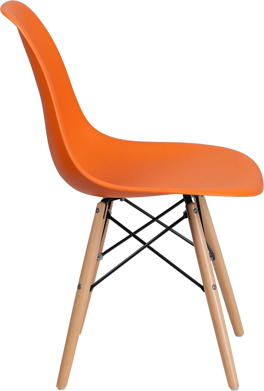 imageFlash Furniture 2 Pack Elon Series Moss Gray Plastic Chair with Wooden Legs for Versatile Kitchen Dining Room Living Room Library or Desk UseOrange