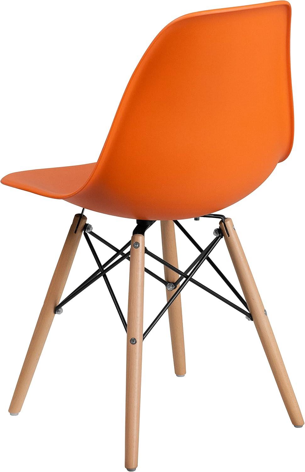 imageFlash Furniture 2 Pack Elon Series Moss Gray Plastic Chair with Wooden Legs for Versatile Kitchen Dining Room Living Room Library or Desk UseOrange