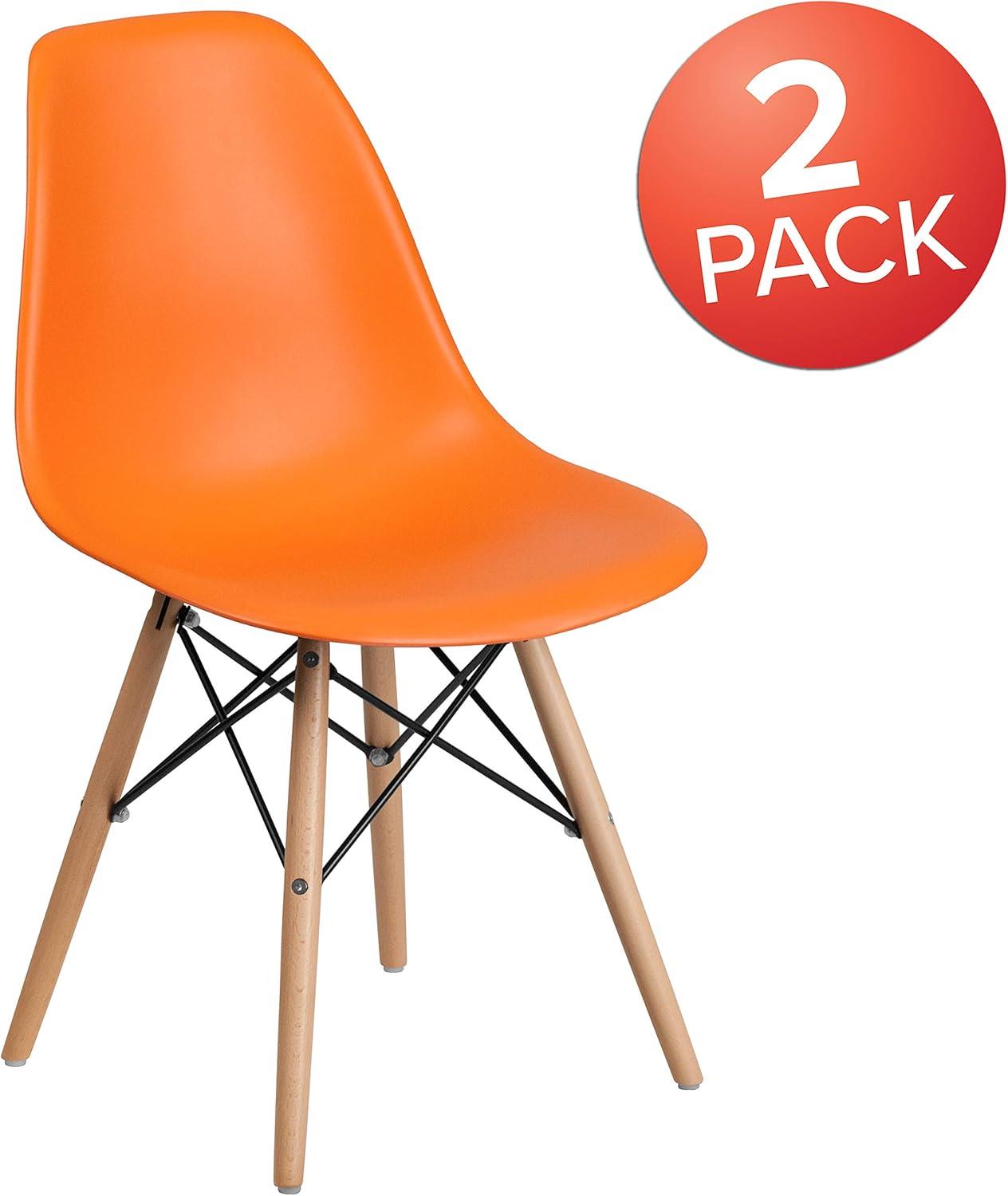 imageFlash Furniture 2 Pack Elon Series Moss Gray Plastic Chair with Wooden Legs for Versatile Kitchen Dining Room Living Room Library or Desk UseOrange