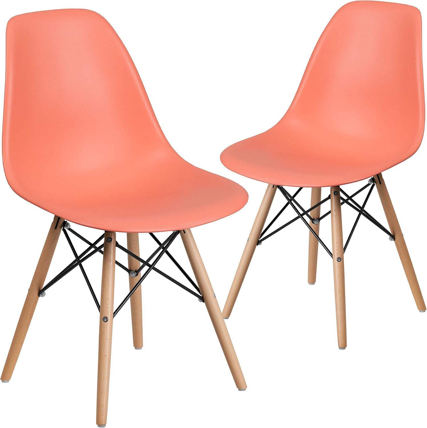 imageFlash Furniture 2 Pack Elon Series Moss Gray Plastic Chair with Wooden Legs for Versatile Kitchen Dining Room Living Room Library or Desk UsePeach