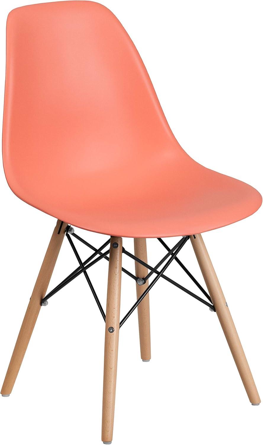 imageFlash Furniture 2 Pack Elon Series Moss Gray Plastic Chair with Wooden Legs for Versatile Kitchen Dining Room Living Room Library or Desk UsePeach