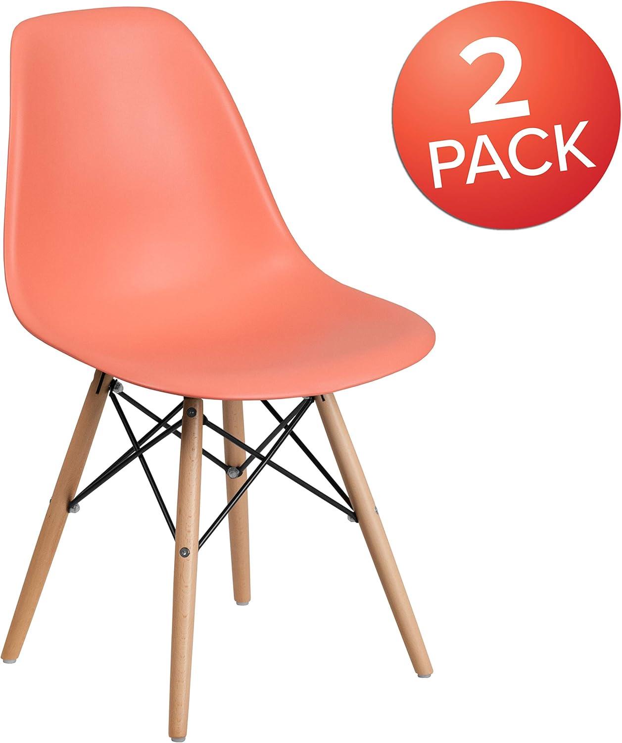 imageFlash Furniture 2 Pack Elon Series Moss Gray Plastic Chair with Wooden Legs for Versatile Kitchen Dining Room Living Room Library or Desk UsePeach