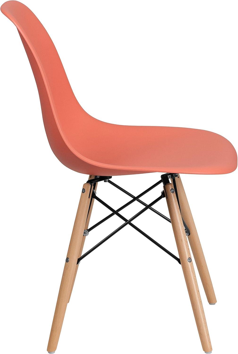 imageFlash Furniture 2 Pack Elon Series Moss Gray Plastic Chair with Wooden Legs for Versatile Kitchen Dining Room Living Room Library or Desk UsePeach