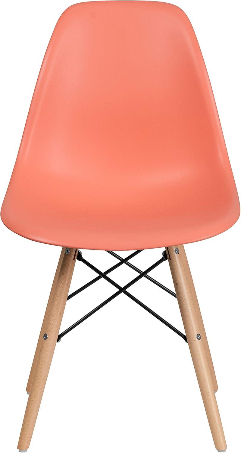 imageFlash Furniture 2 Pack Elon Series Moss Gray Plastic Chair with Wooden Legs for Versatile Kitchen Dining Room Living Room Library or Desk UsePeach