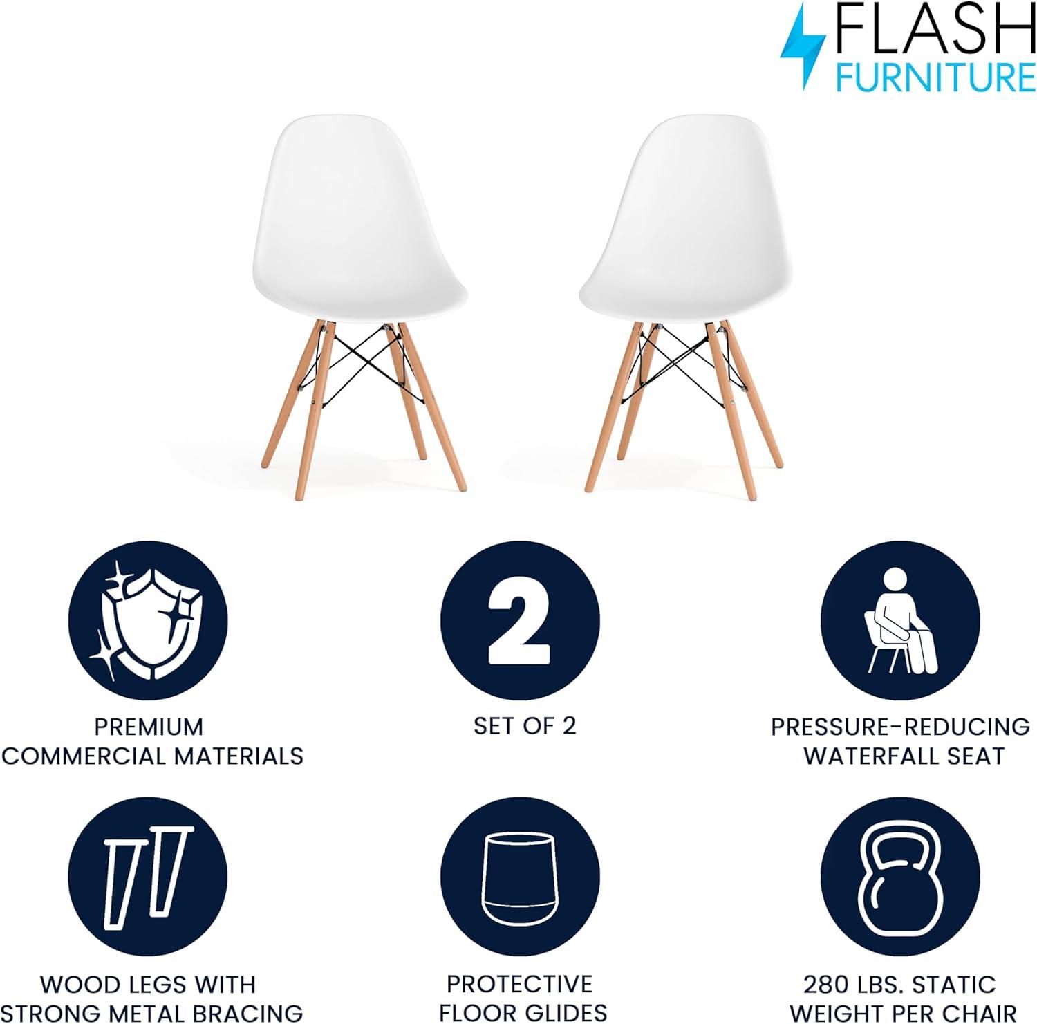 imageFlash Furniture 2 Pack Elon Series Moss Gray Plastic Chair with Wooden Legs for Versatile Kitchen Dining Room Living Room Library or Desk UseWhite