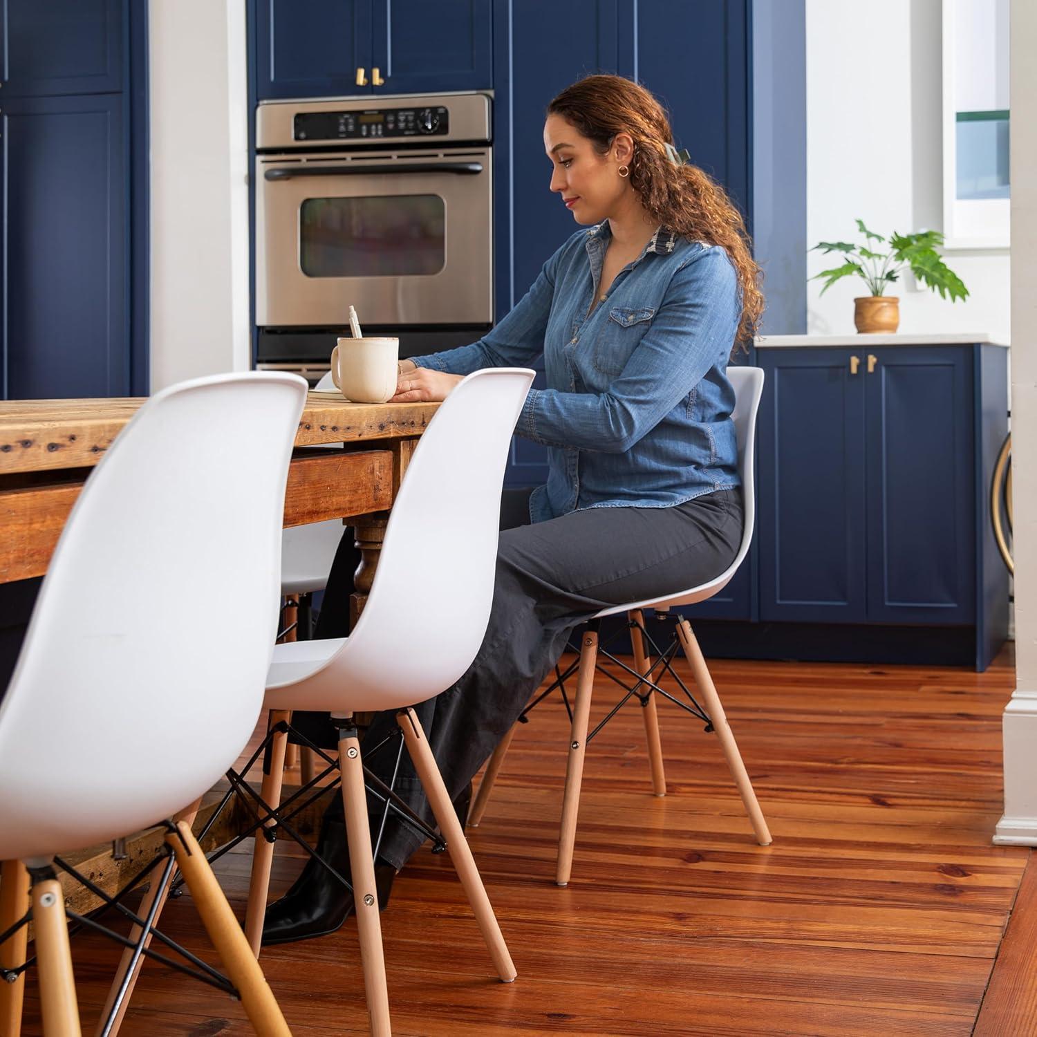 imageFlash Furniture 2 Pack Elon Series Moss Gray Plastic Chair with Wooden Legs for Versatile Kitchen Dining Room Living Room Library or Desk UseWhite