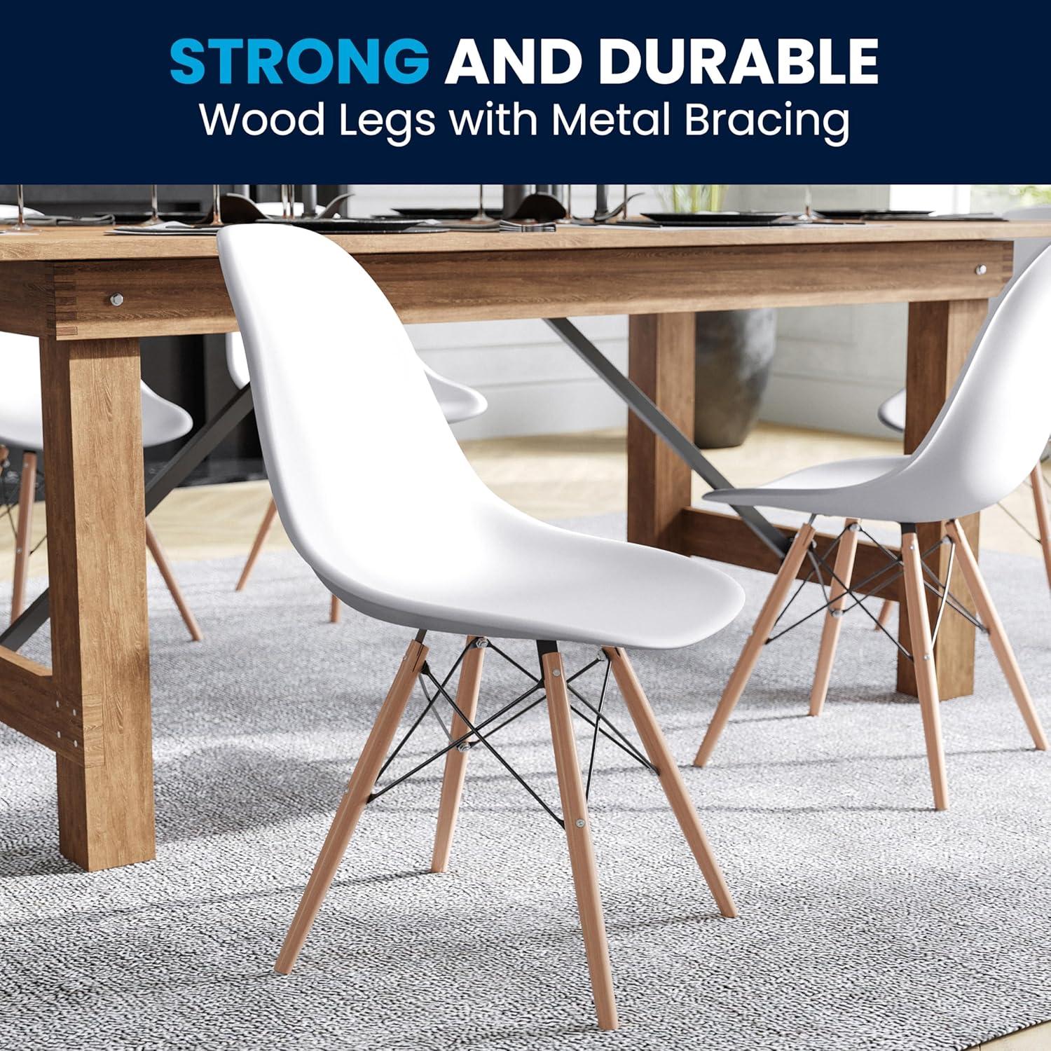 imageFlash Furniture 2 Pack Elon Series Moss Gray Plastic Chair with Wooden Legs for Versatile Kitchen Dining Room Living Room Library or Desk UseWhite
