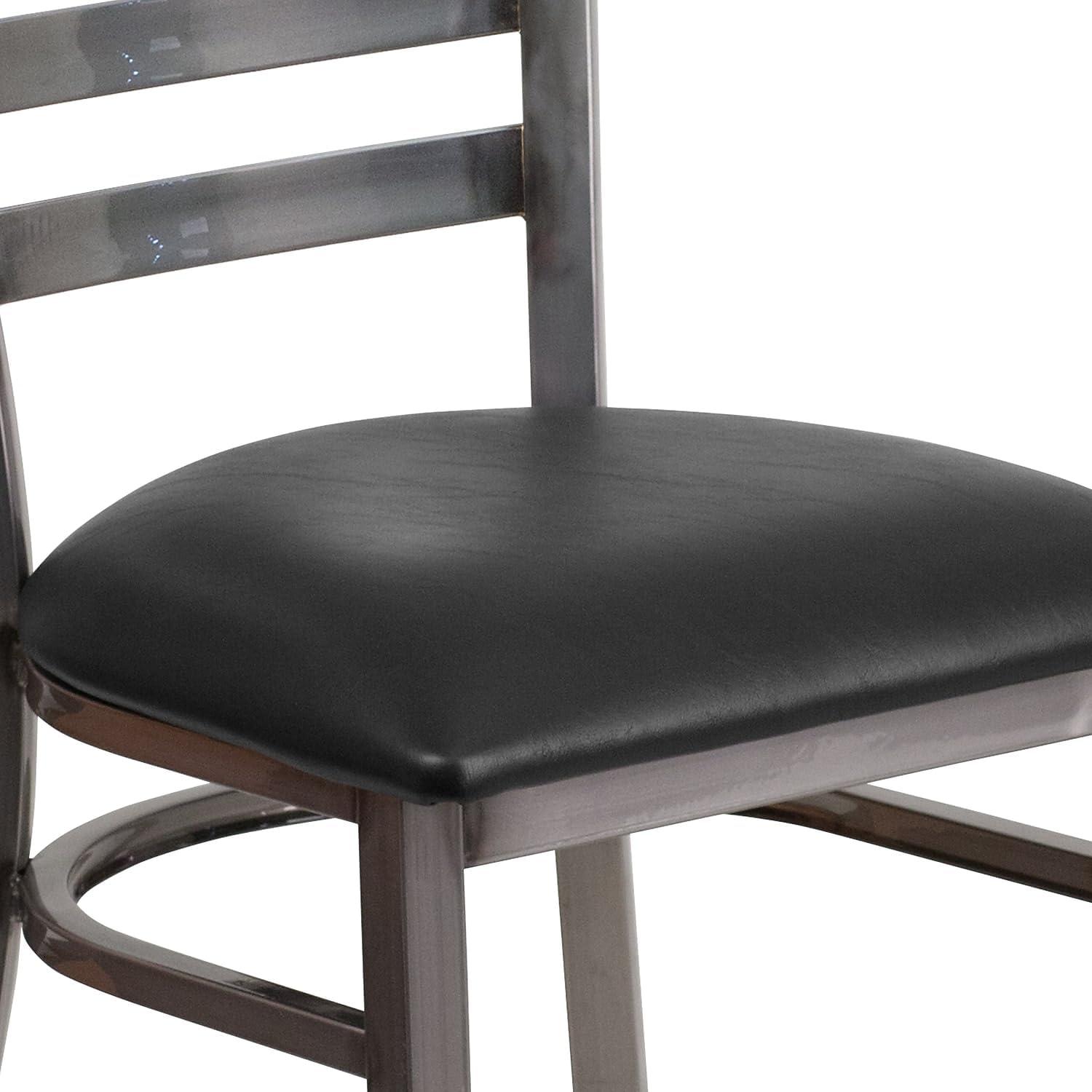 imageFlash Furniture 2 Pack HERCULES Series Clear Coated Ladder Back Metal Restaurant Chair Black Vinyl SeatBlack Vinyl SeatClear Coated Metal Frame