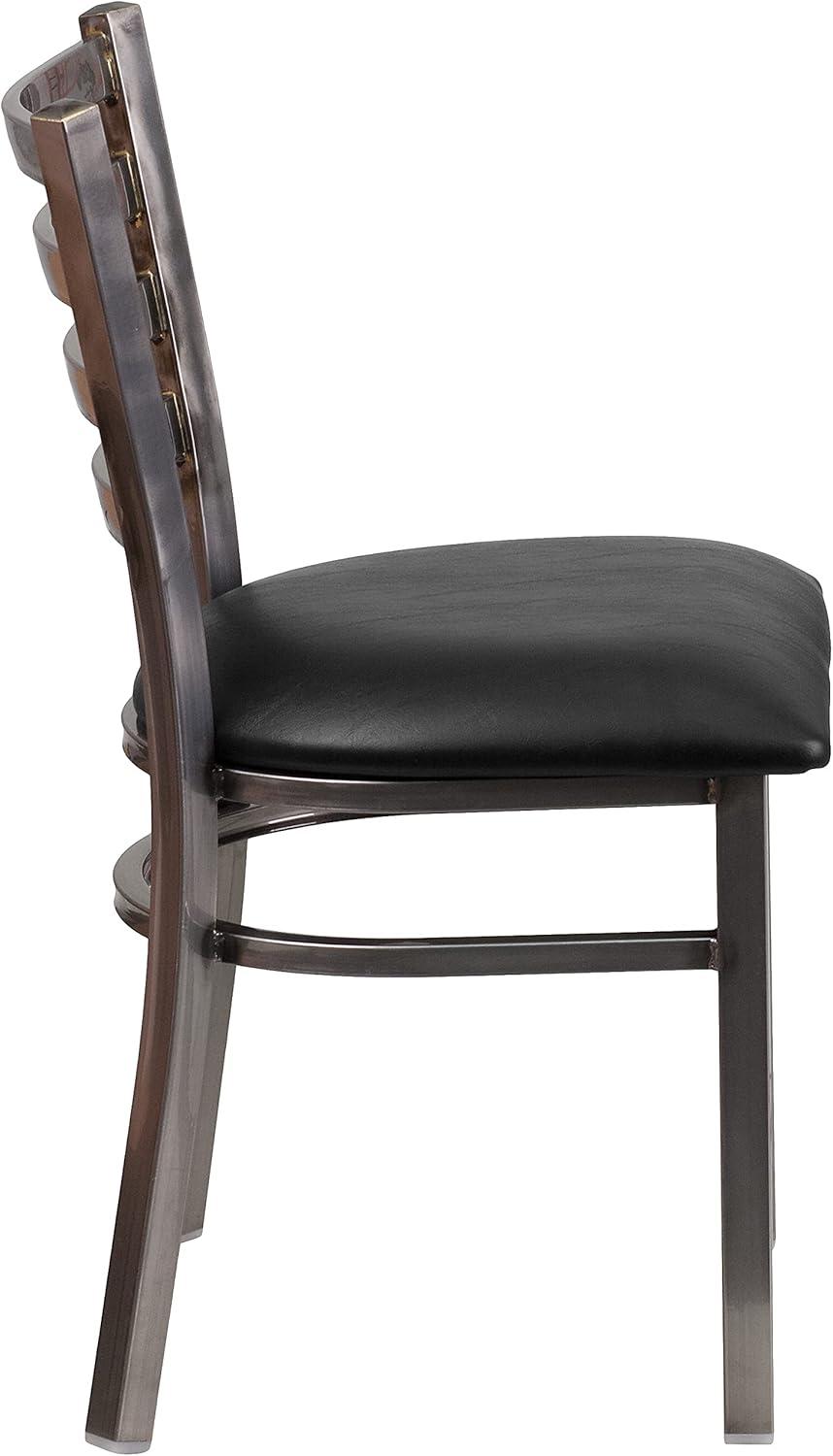 imageFlash Furniture 2 Pack HERCULES Series Clear Coated Ladder Back Metal Restaurant Chair Black Vinyl SeatBlack Vinyl SeatClear Coated Metal Frame