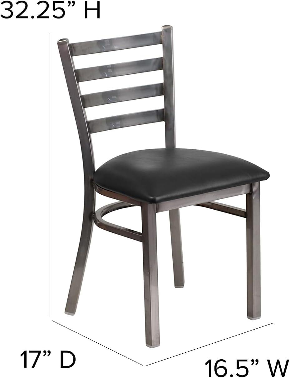 imageFlash Furniture 2 Pack HERCULES Series Clear Coated Ladder Back Metal Restaurant Chair Black Vinyl SeatBlack Vinyl SeatClear Coated Metal Frame