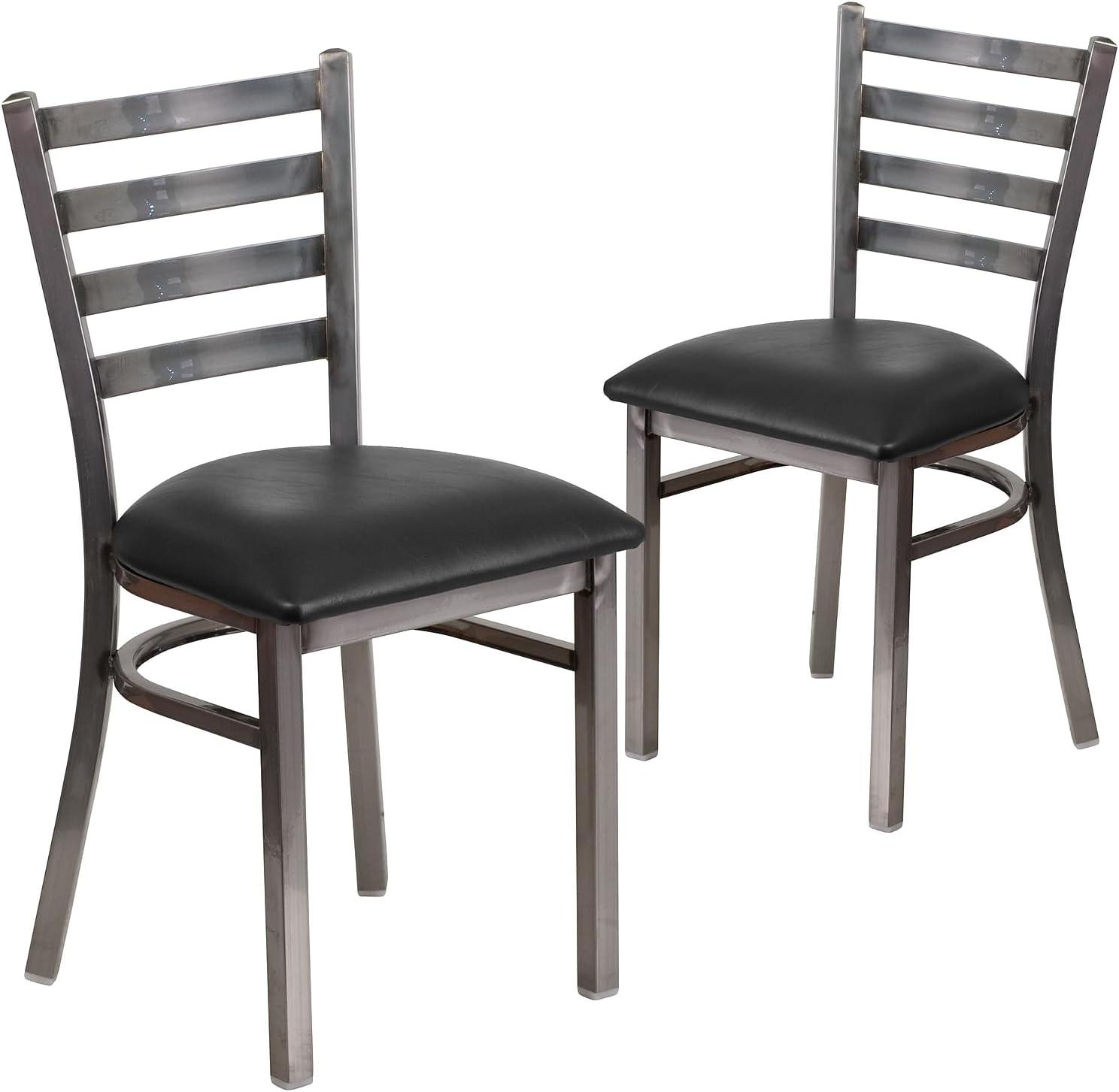 imageFlash Furniture 2 Pack HERCULES Series Clear Coated Ladder Back Metal Restaurant Chair Black Vinyl SeatBlack Vinyl SeatClear Coated Metal Frame