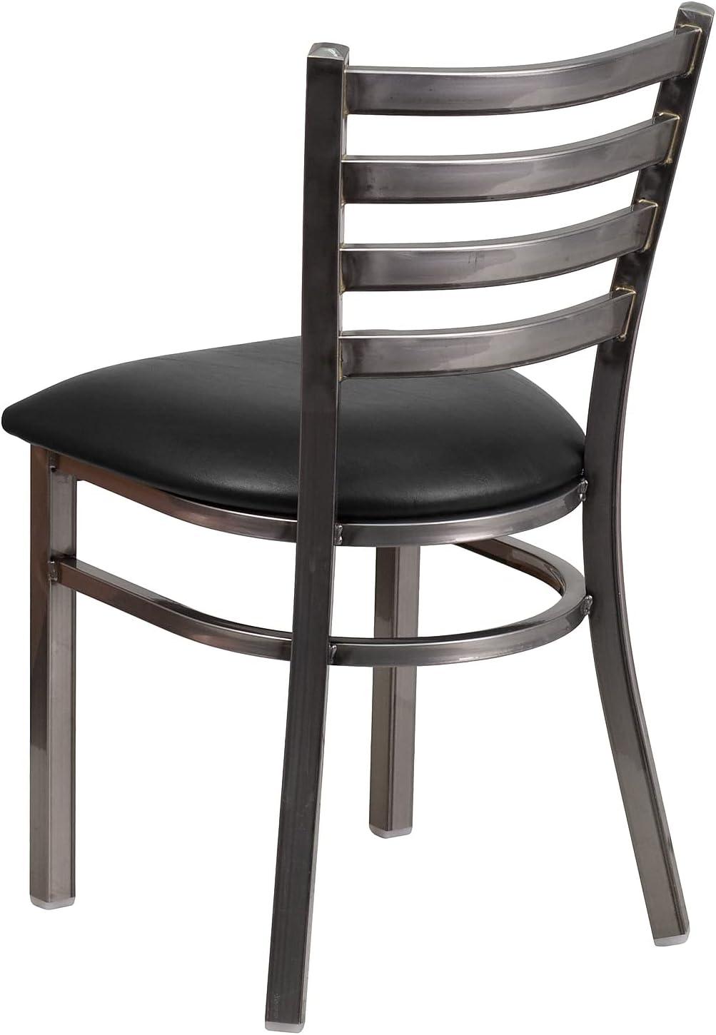 imageFlash Furniture 2 Pack HERCULES Series Clear Coated Ladder Back Metal Restaurant Chair Black Vinyl SeatBlack Vinyl SeatClear Coated Metal Frame