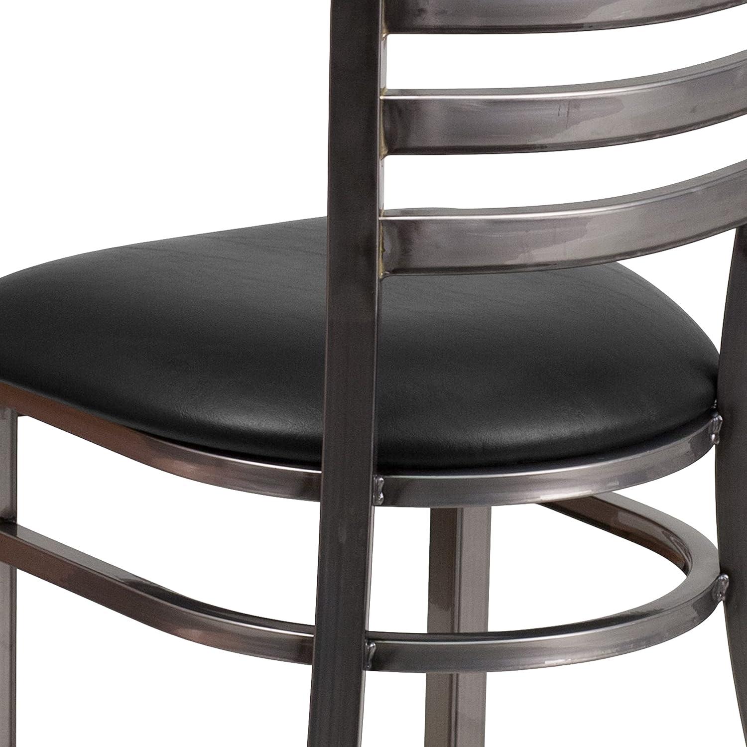 imageFlash Furniture 2 Pack HERCULES Series Clear Coated Ladder Back Metal Restaurant Chair Black Vinyl SeatBlack Vinyl SeatClear Coated Metal Frame