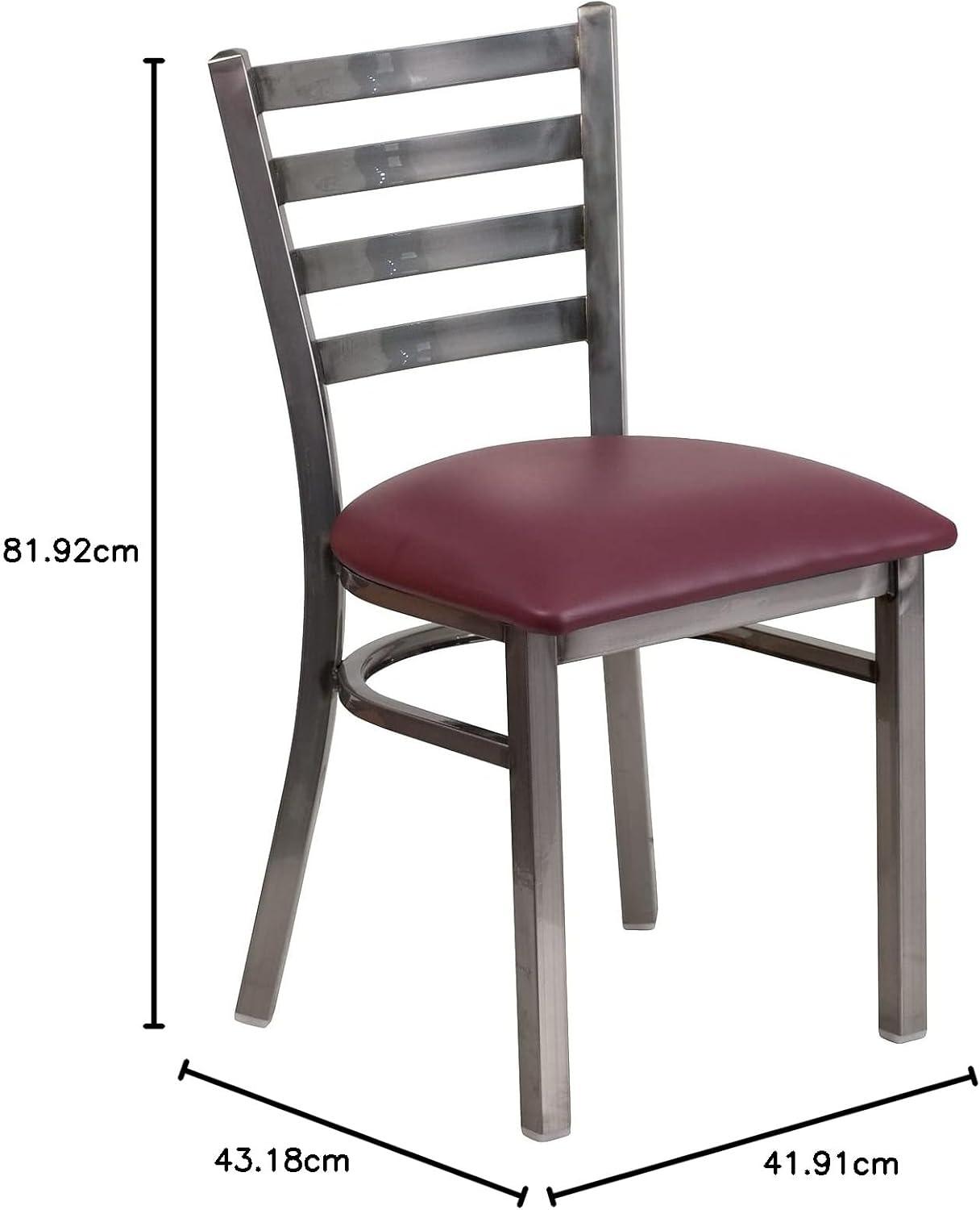 imageFlash Furniture 2 Pack HERCULES Series Clear Coated Ladder Back Metal Restaurant Chair Black Vinyl SeatBurgundy Vinyl SeatClear Coated Metal Frame