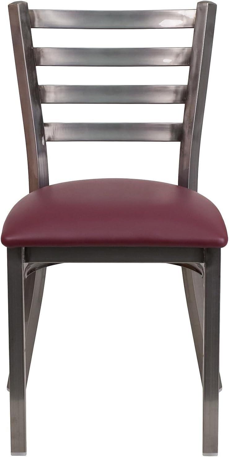 imageFlash Furniture 2 Pack HERCULES Series Clear Coated Ladder Back Metal Restaurant Chair Black Vinyl SeatBurgundy Vinyl SeatClear Coated Metal Frame