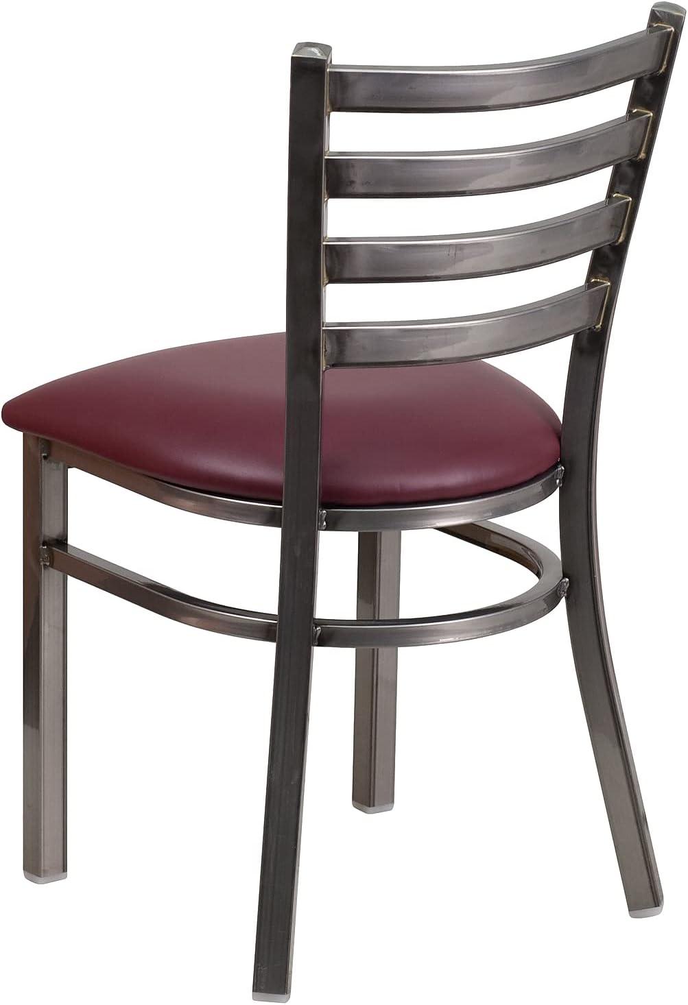 imageFlash Furniture 2 Pack HERCULES Series Clear Coated Ladder Back Metal Restaurant Chair Black Vinyl SeatBurgundy Vinyl SeatClear Coated Metal Frame