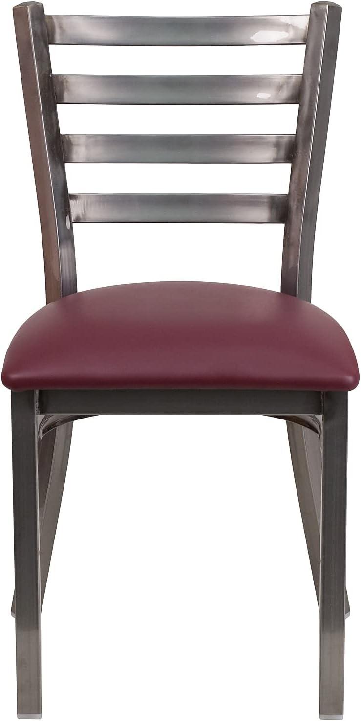imageFlash Furniture 2 Pack HERCULES Series Clear Coated Ladder Back Metal Restaurant Chair Black Vinyl SeatBurgundy Vinyl SeatClear Coated Metal Frame