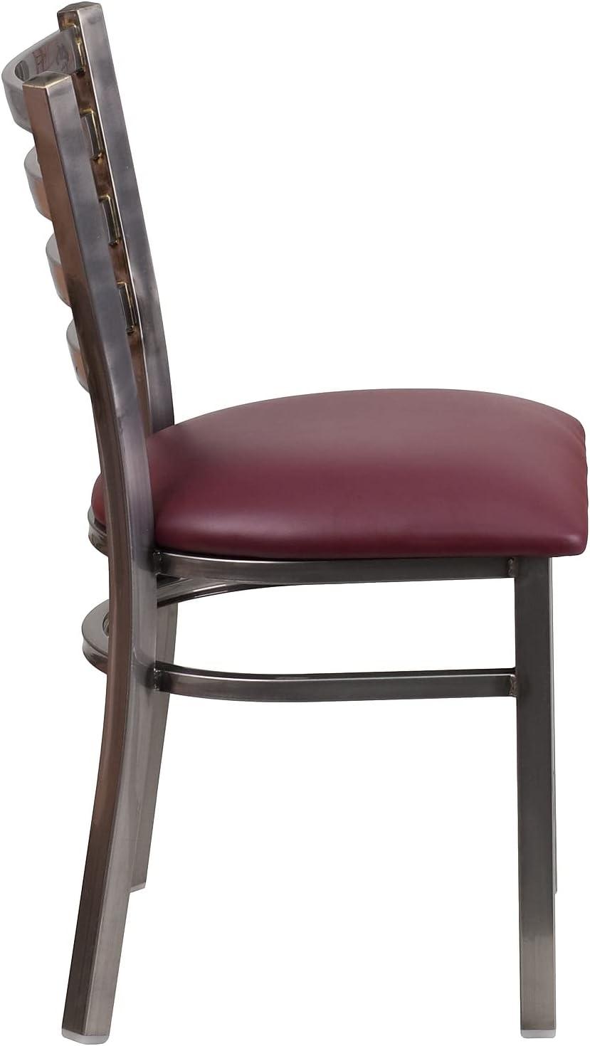 imageFlash Furniture 2 Pack HERCULES Series Clear Coated Ladder Back Metal Restaurant Chair Black Vinyl SeatBurgundy Vinyl SeatClear Coated Metal Frame