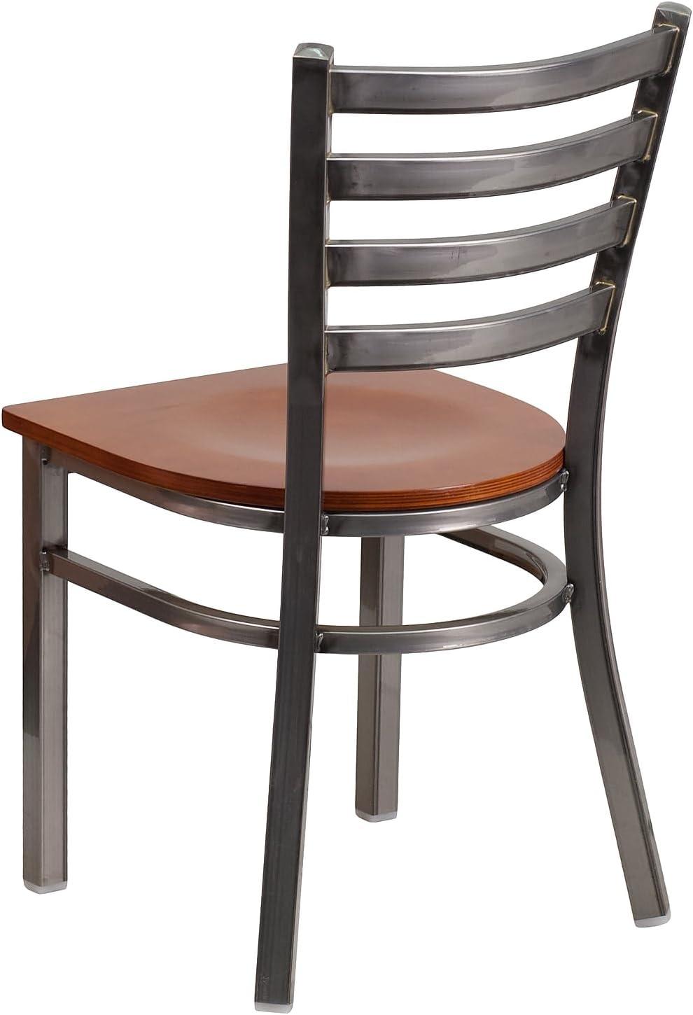 imageFlash Furniture 2 Pack HERCULES Series Clear Coated Ladder Back Metal Restaurant Chair Black Vinyl SeatCherry Wood SeatClear Coated Metal Frame