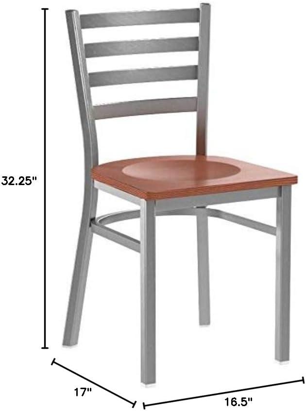 imageFlash Furniture 2 Pack HERCULES Series Clear Coated Ladder Back Metal Restaurant Chair Black Vinyl SeatCherry Wood SeatClear Coated Metal Frame