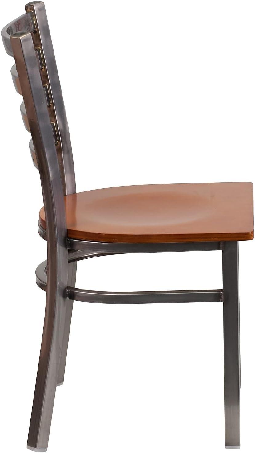 imageFlash Furniture 2 Pack HERCULES Series Clear Coated Ladder Back Metal Restaurant Chair Black Vinyl SeatCherry Wood SeatClear Coated Metal Frame
