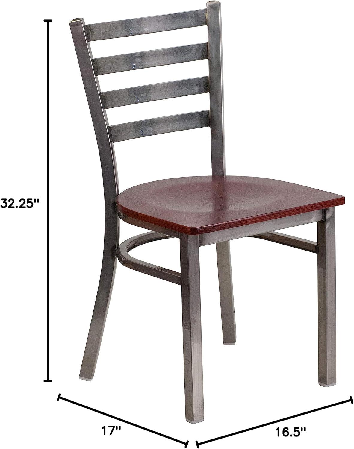 imageFlash Furniture 2 Pack HERCULES Series Clear Coated Ladder Back Metal Restaurant Chair Black Vinyl SeatMahogany Wood SeatClear Coated Metal Frame