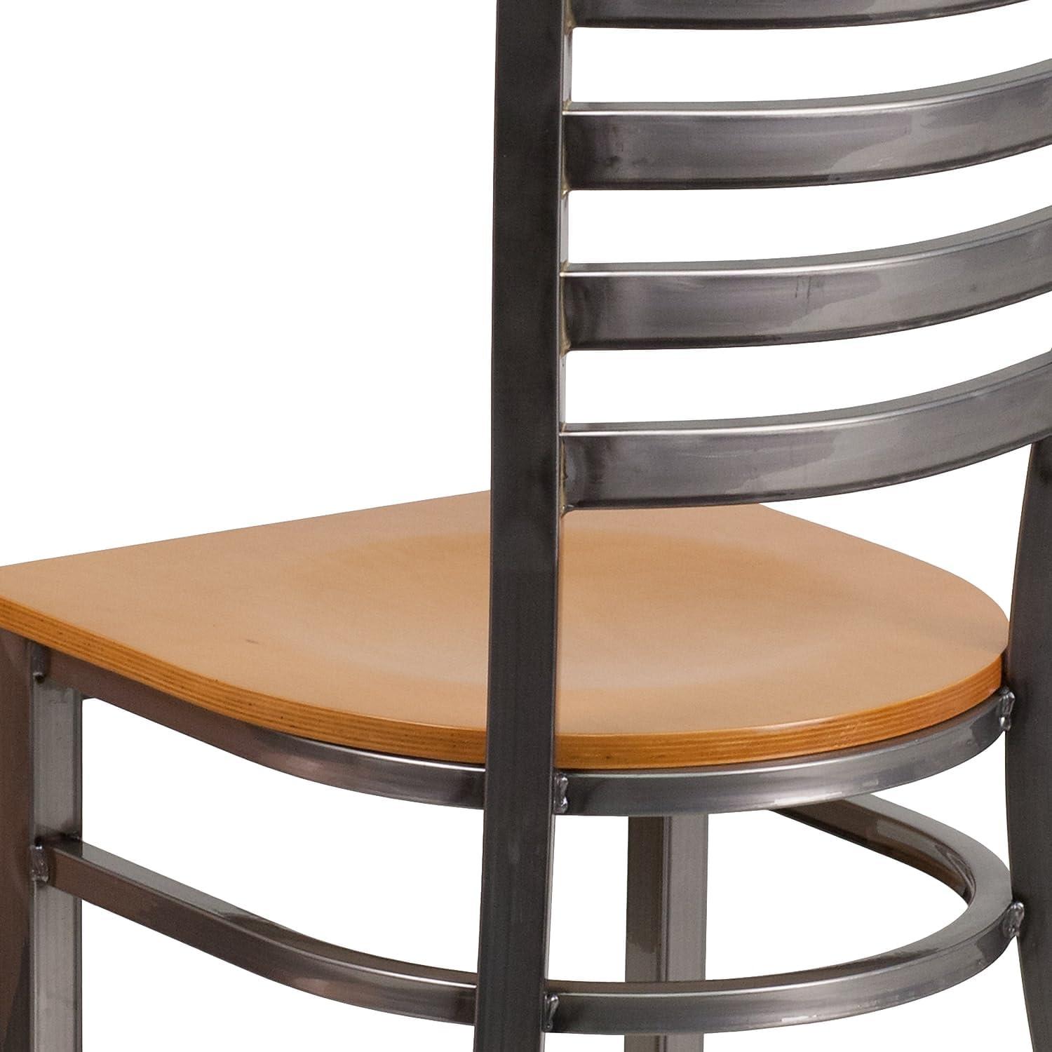 imageFlash Furniture 2 Pack HERCULES Series Clear Coated Ladder Back Metal Restaurant Chair Black Vinyl SeatNatural Wood SeatClear Coated Metal Frame