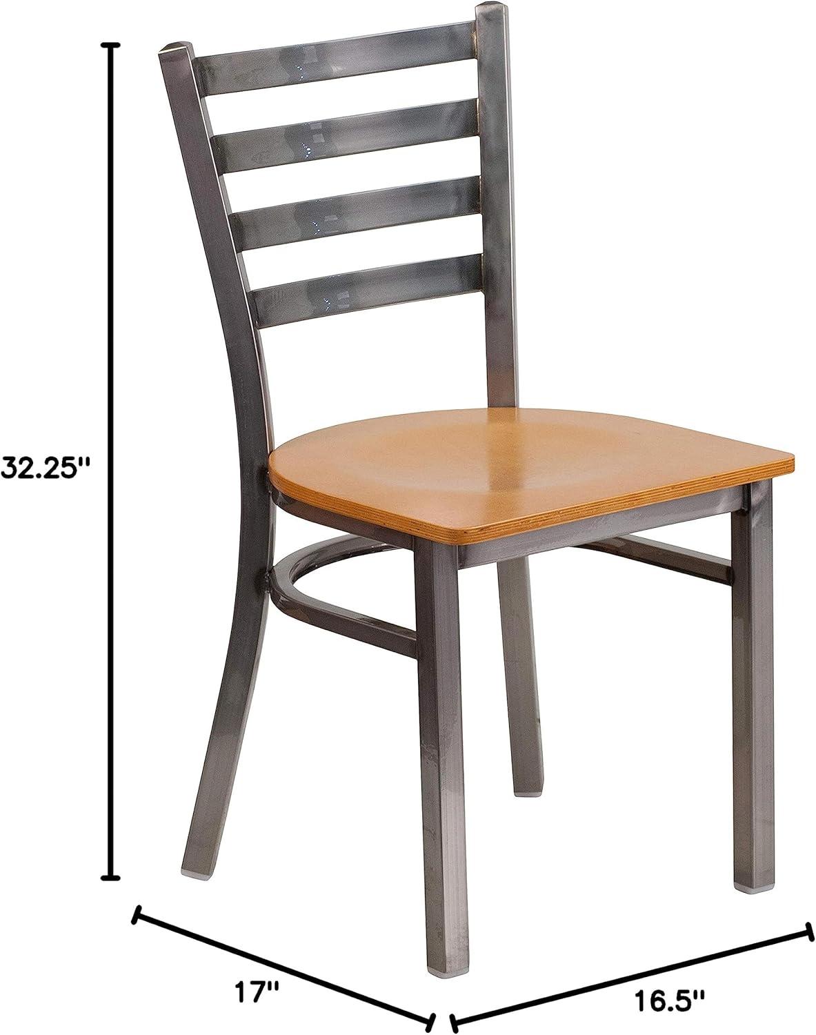 imageFlash Furniture 2 Pack HERCULES Series Clear Coated Ladder Back Metal Restaurant Chair Black Vinyl SeatNatural Wood SeatClear Coated Metal Frame