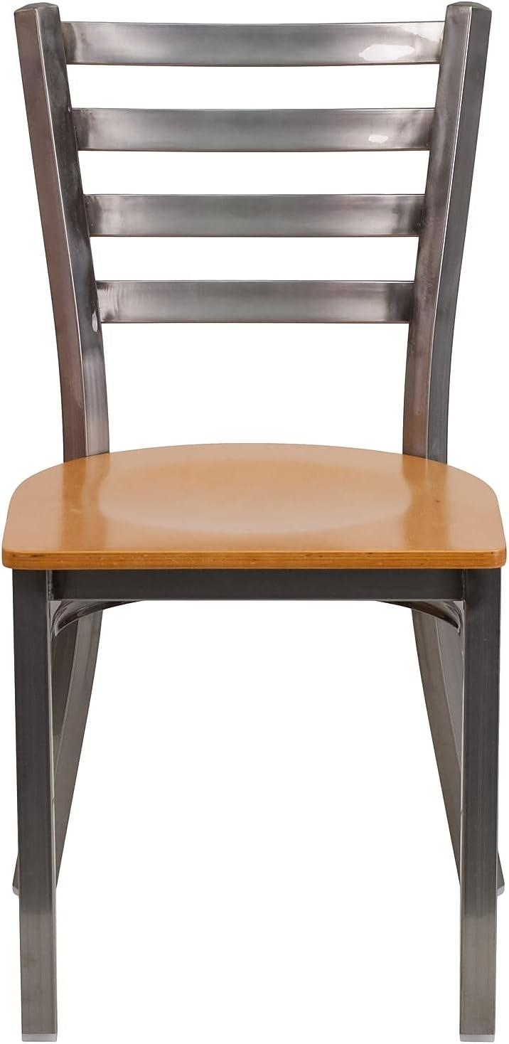 imageFlash Furniture 2 Pack HERCULES Series Clear Coated Ladder Back Metal Restaurant Chair Black Vinyl SeatNatural Wood SeatClear Coated Metal Frame