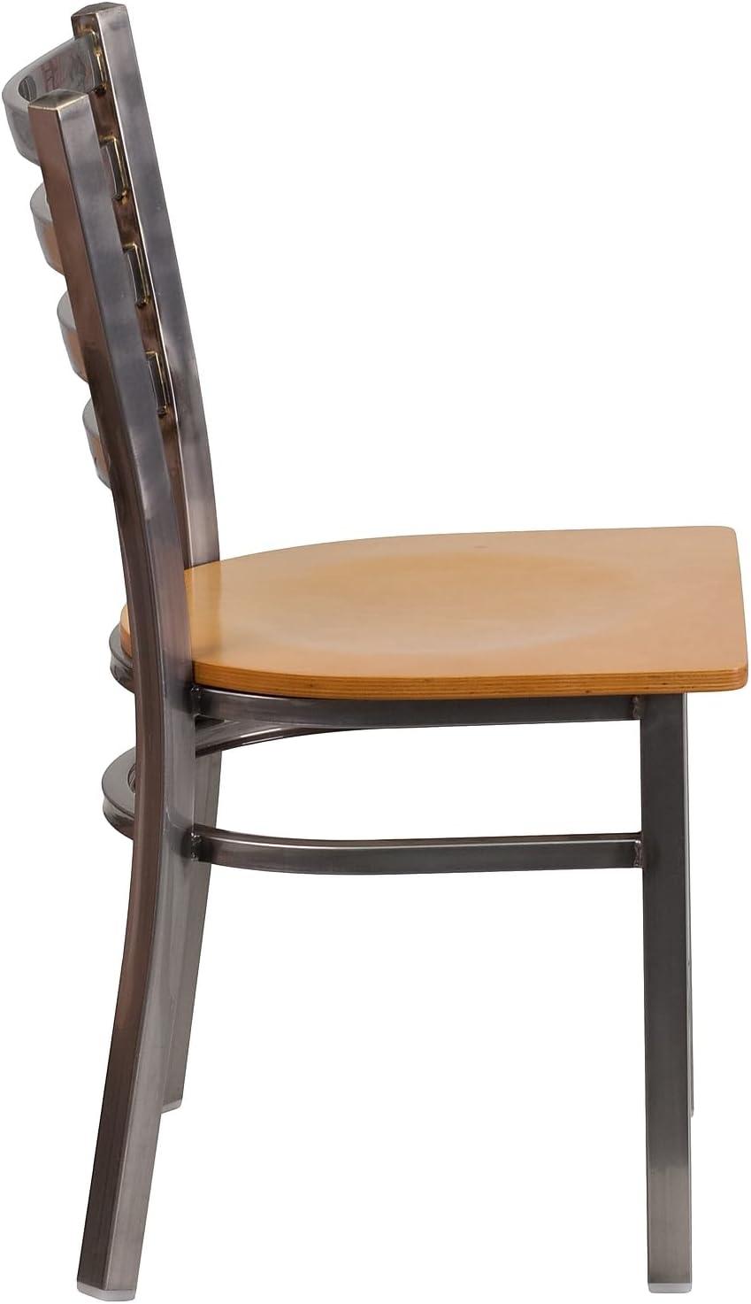 imageFlash Furniture 2 Pack HERCULES Series Clear Coated Ladder Back Metal Restaurant Chair Black Vinyl SeatNatural Wood SeatClear Coated Metal Frame