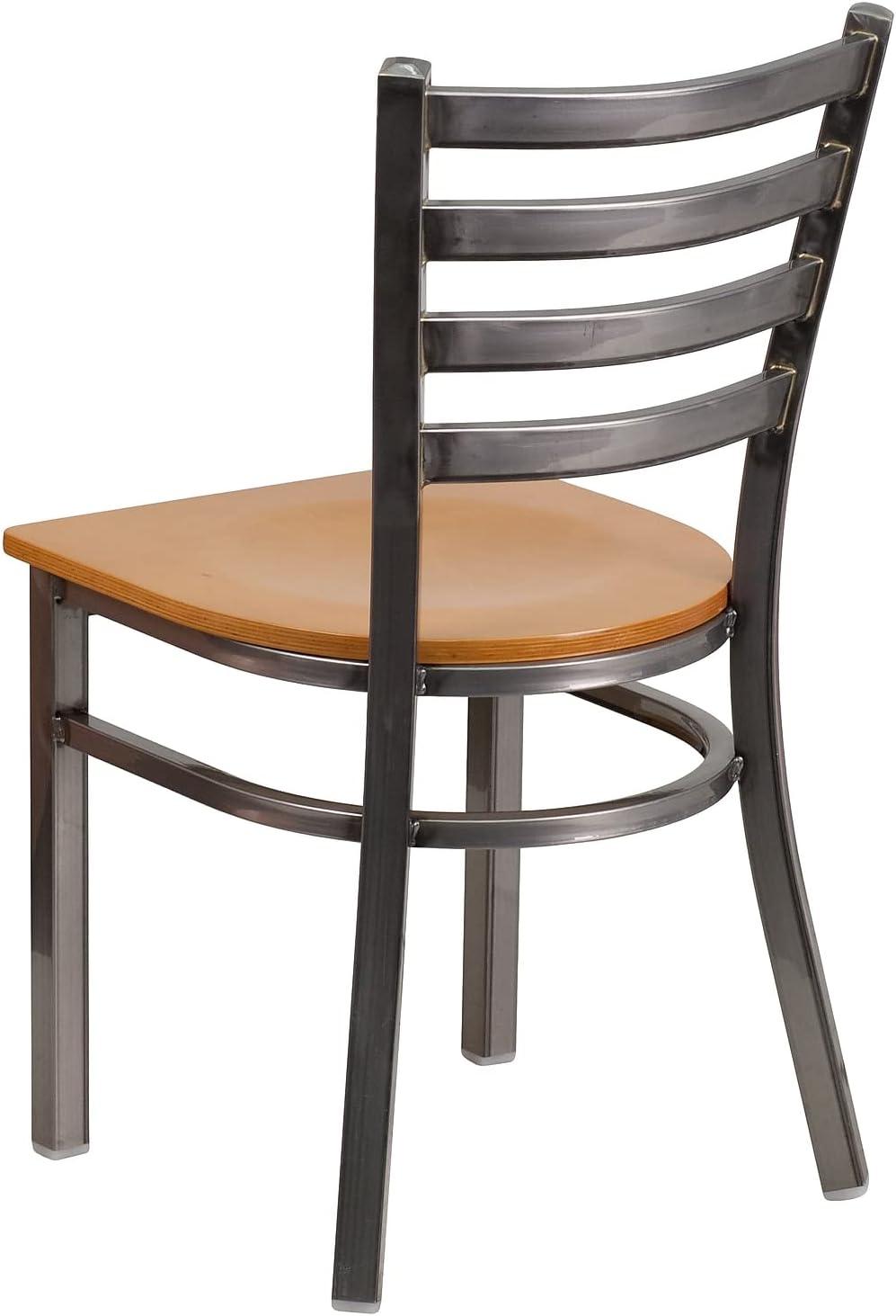 imageFlash Furniture 2 Pack HERCULES Series Clear Coated Ladder Back Metal Restaurant Chair Black Vinyl SeatNatural Wood SeatClear Coated Metal Frame