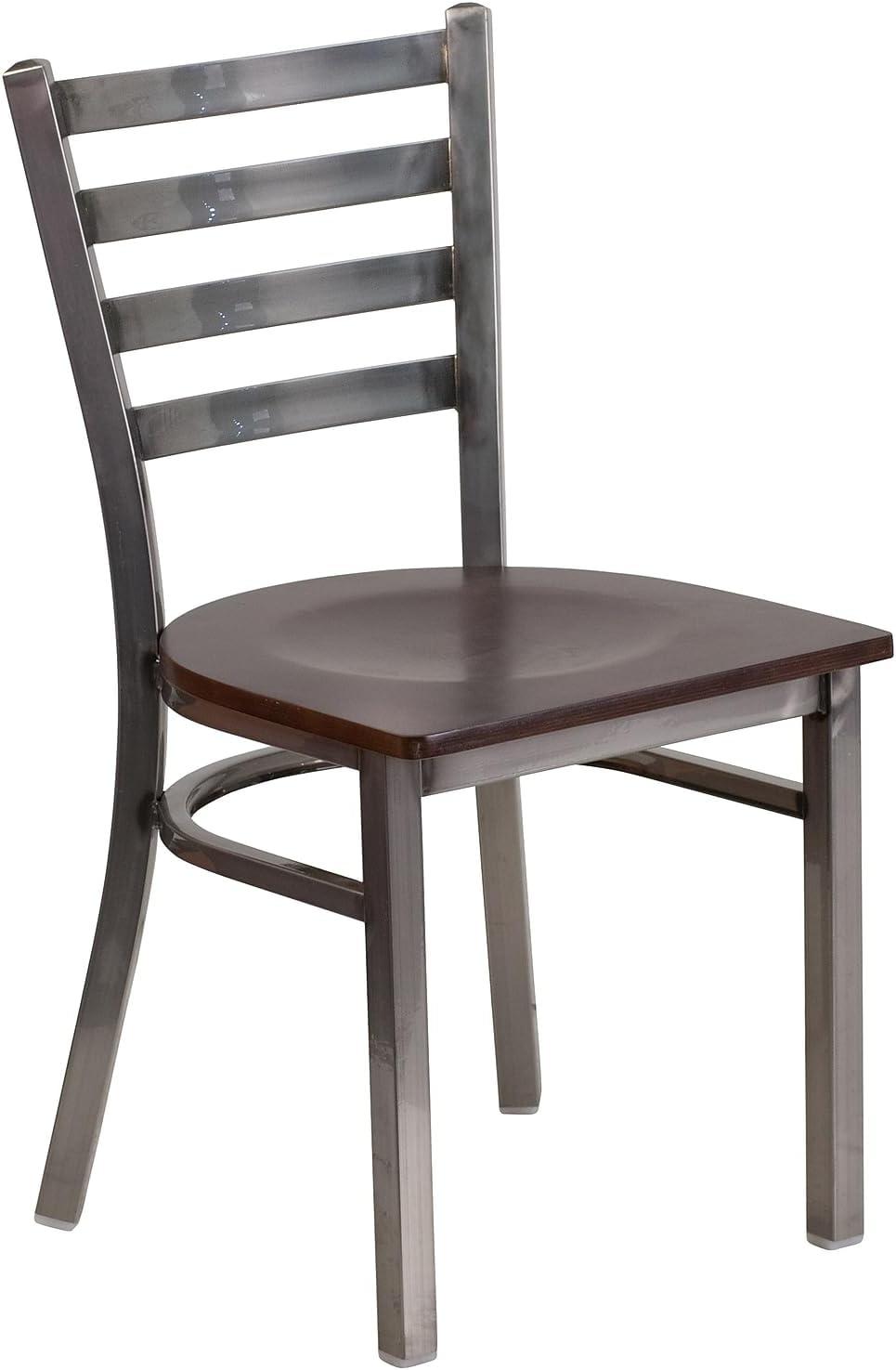 imageFlash Furniture 2 Pack HERCULES Series Clear Coated Ladder Back Metal Restaurant Chair Black Vinyl SeatWalnut Wood SeatClear Coated Metal Frame