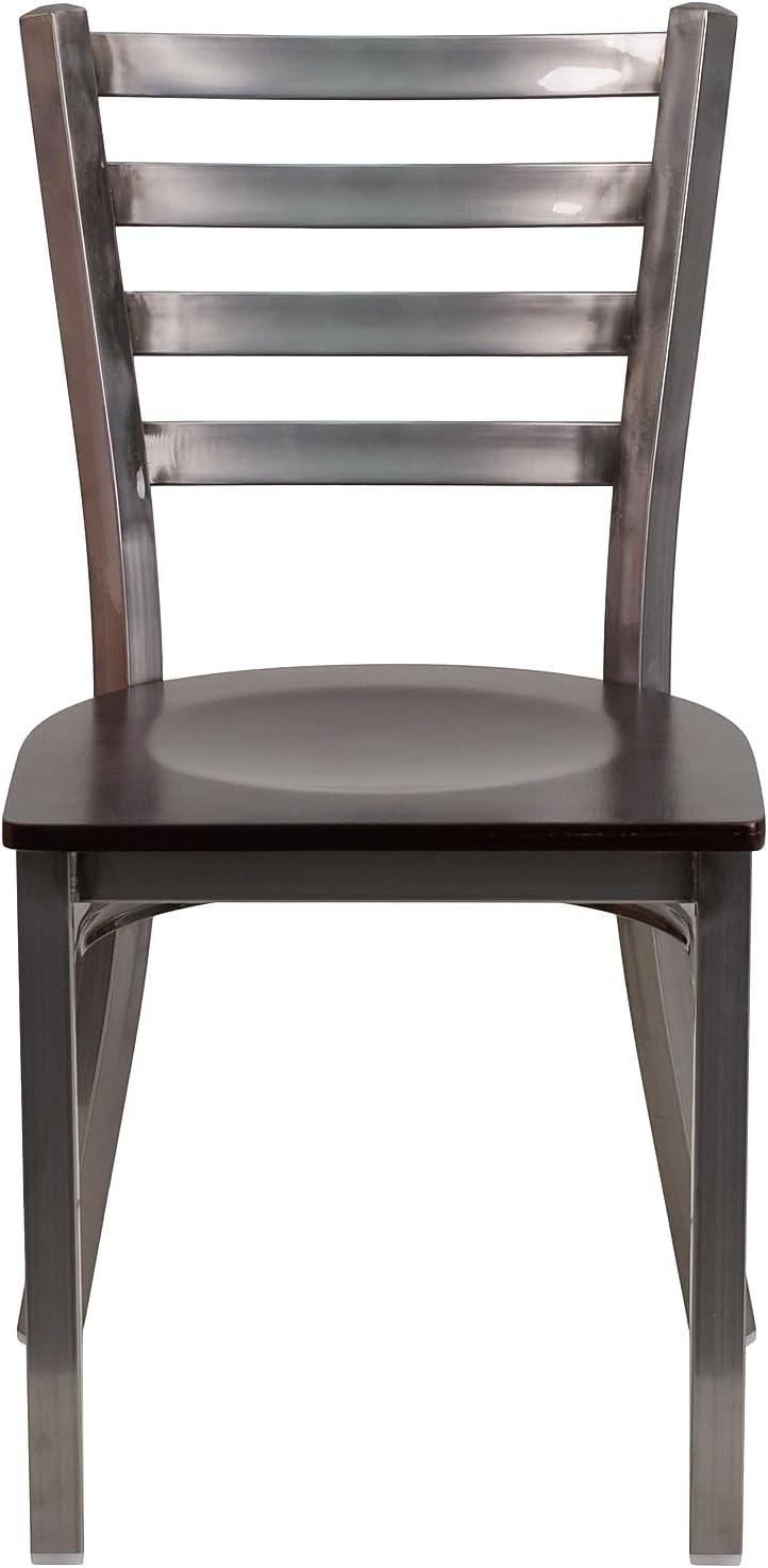imageFlash Furniture 2 Pack HERCULES Series Clear Coated Ladder Back Metal Restaurant Chair Black Vinyl SeatWalnut Wood SeatClear Coated Metal Frame