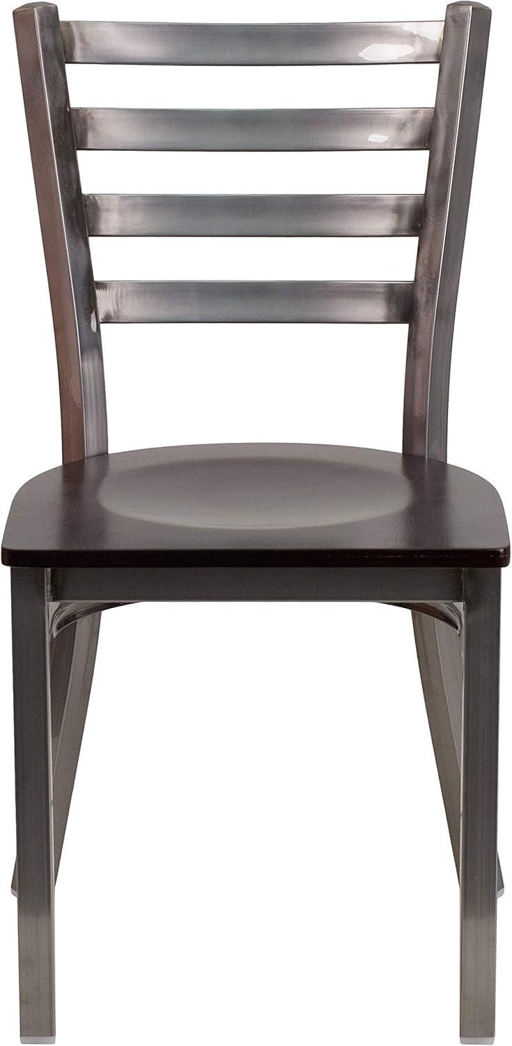 imageFlash Furniture 2 Pack HERCULES Series Clear Coated Ladder Back Metal Restaurant Chair Black Vinyl SeatWalnut Wood SeatClear Coated Metal Frame