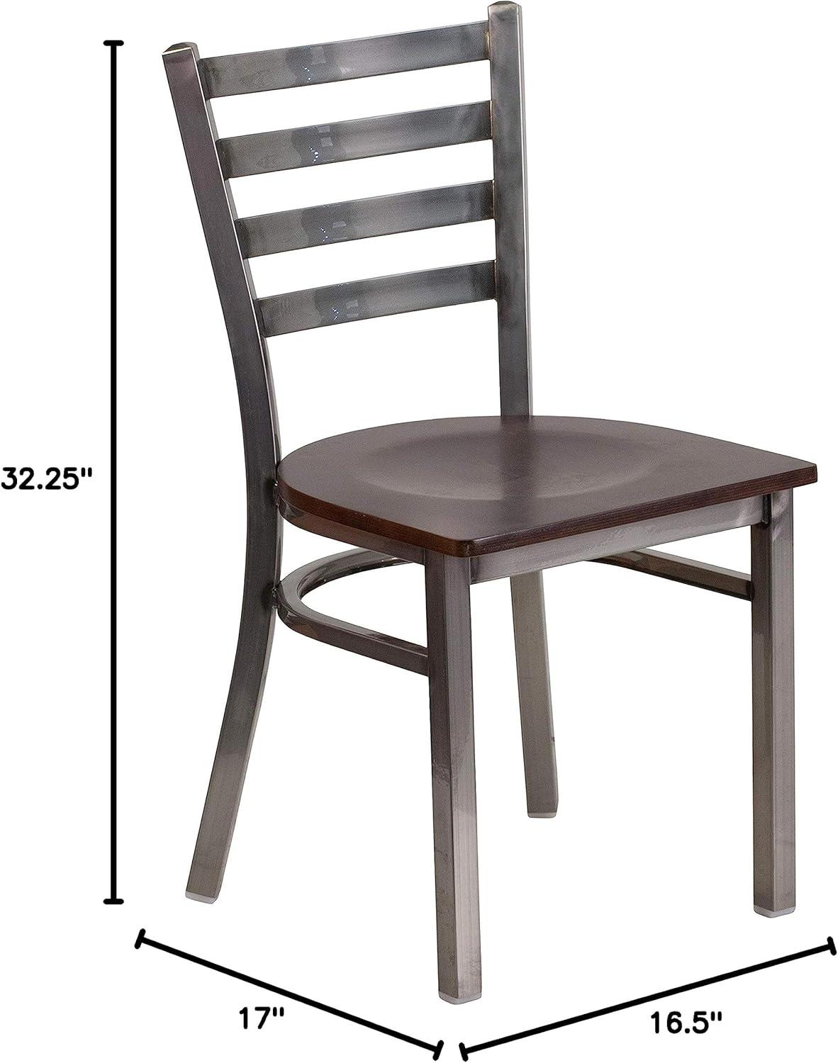 imageFlash Furniture 2 Pack HERCULES Series Clear Coated Ladder Back Metal Restaurant Chair Black Vinyl SeatWalnut Wood SeatClear Coated Metal Frame