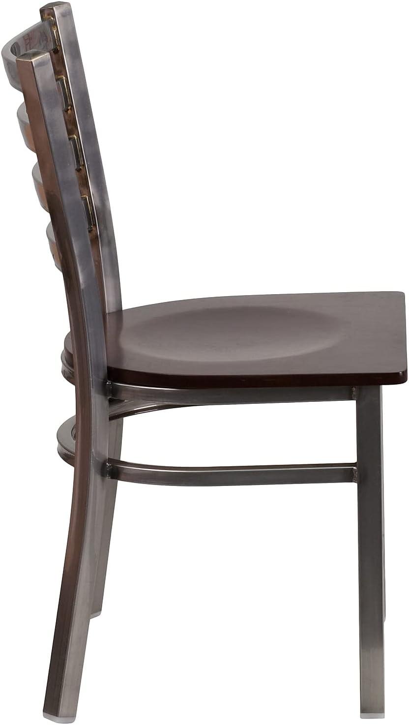 imageFlash Furniture 2 Pack HERCULES Series Clear Coated Ladder Back Metal Restaurant Chair Black Vinyl SeatWalnut Wood SeatClear Coated Metal Frame