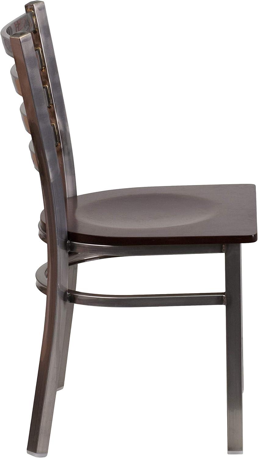 imageFlash Furniture 2 Pack HERCULES Series Clear Coated Ladder Back Metal Restaurant Chair Black Vinyl SeatWalnut Wood SeatClear Coated Metal Frame