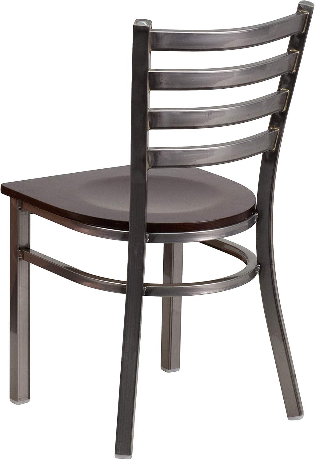 imageFlash Furniture 2 Pack HERCULES Series Clear Coated Ladder Back Metal Restaurant Chair Black Vinyl SeatWalnut Wood SeatClear Coated Metal Frame