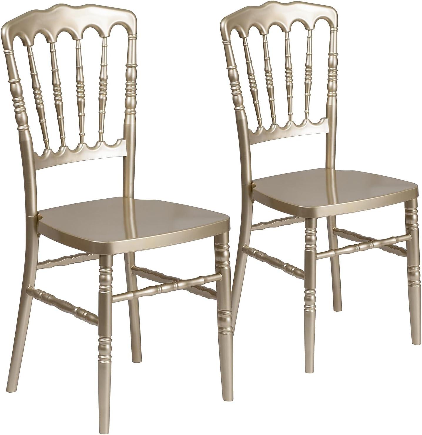 imageFlash Furniture 2 Pack HERCULES Series White Resin Stacking Napoleon ChairGold