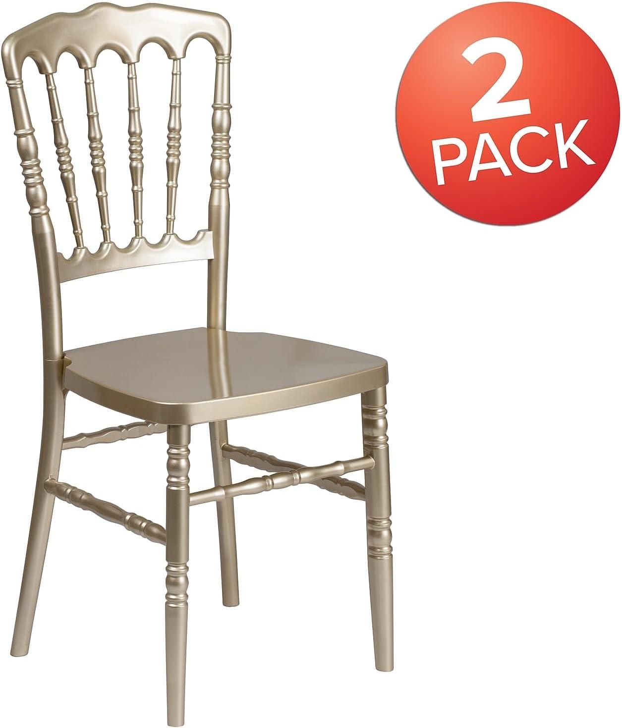 imageFlash Furniture 2 Pack HERCULES Series White Resin Stacking Napoleon ChairGold
