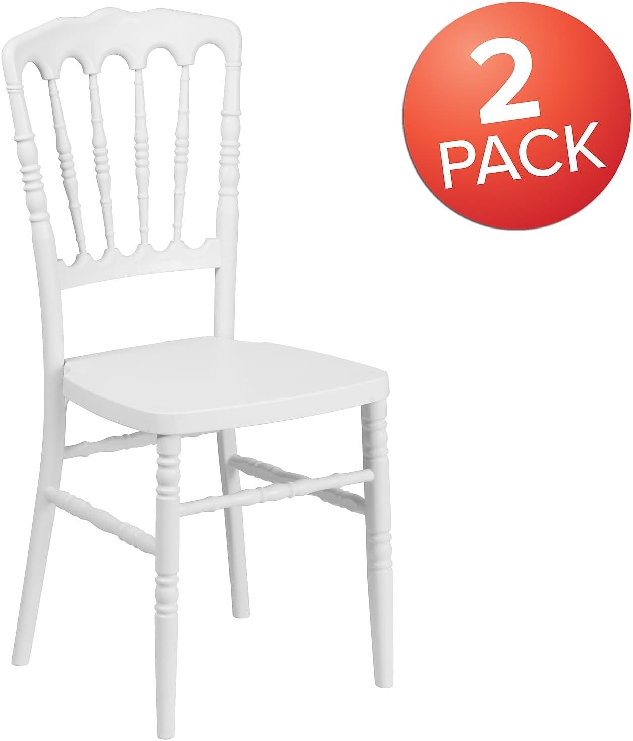 imageFlash Furniture 2 Pack HERCULES Series White Resin Stacking Napoleon ChairWhite