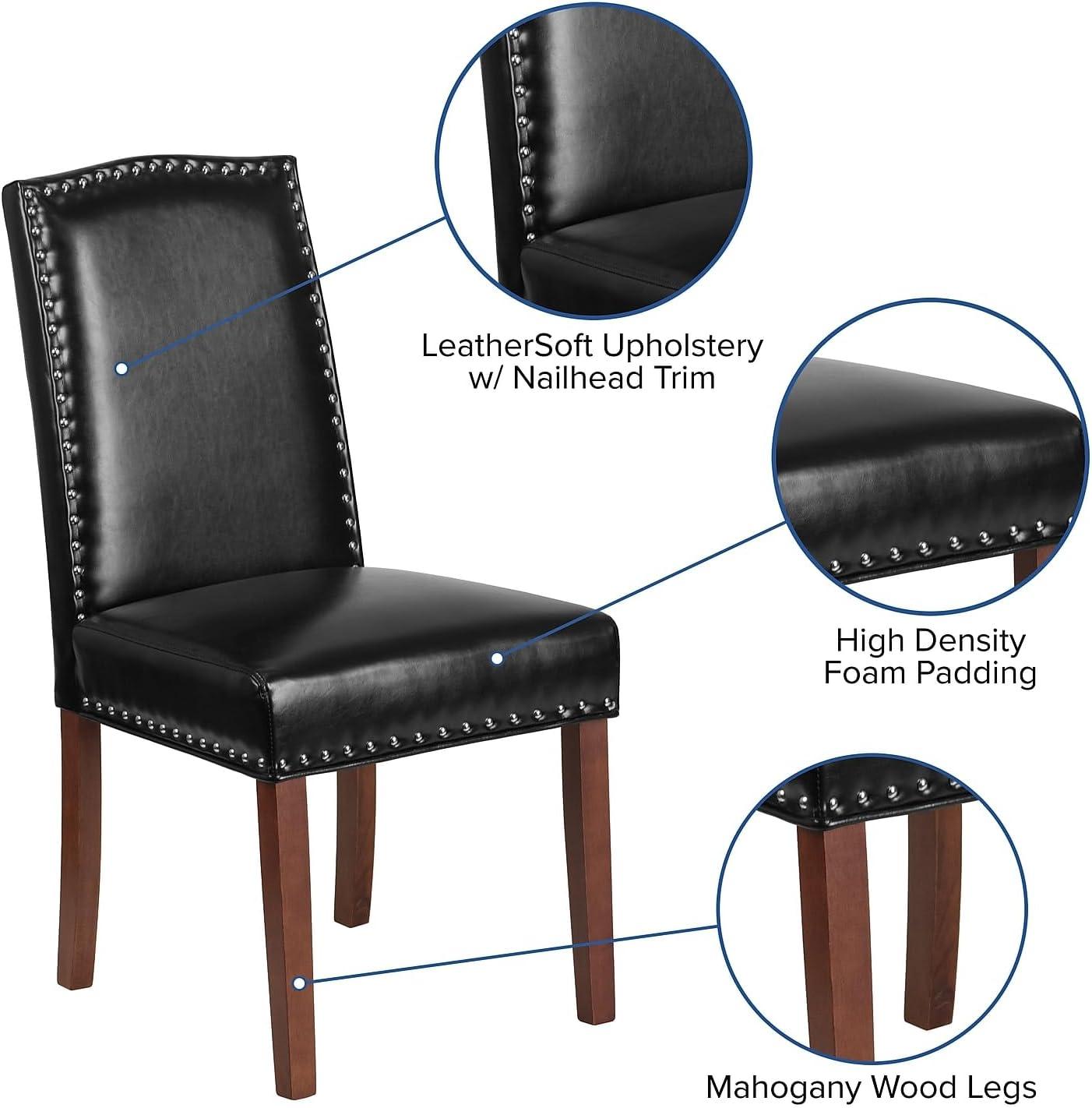 imageFlash Furniture 2 Pk HERCULES Hampton Hill Series Black LeatherSoft Parsons Chair with Silver Accent Nail TrimBlack Leathersoft