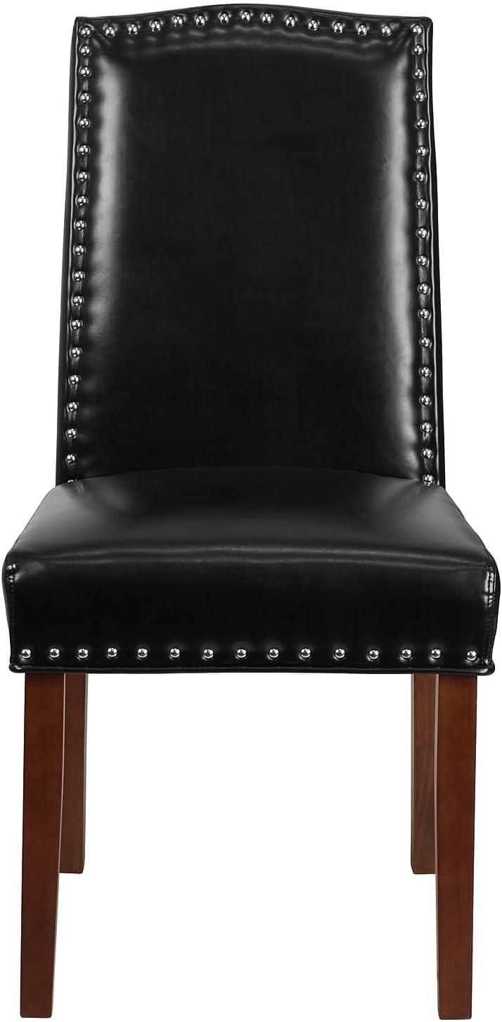 imageFlash Furniture 2 Pk HERCULES Hampton Hill Series Black LeatherSoft Parsons Chair with Silver Accent Nail TrimBlack Leathersoft