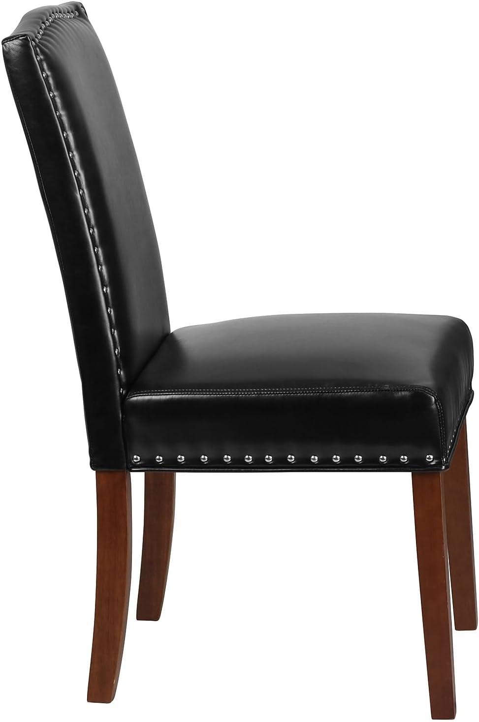 imageFlash Furniture 2 Pk HERCULES Hampton Hill Series Black LeatherSoft Parsons Chair with Silver Accent Nail TrimBlack Leathersoft